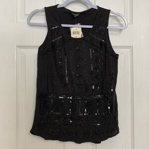 Lucky Brand NWT bead and sequin embellished black sleeveless top XS